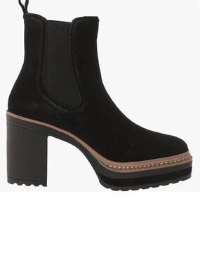 Steve Madden Lexa Black Suede Platform Ankle Boots Lug Sole Chunky Heel Chelsea